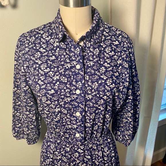 Vintage Navy Floral Prairie Cottagecore Midi Dress - Picture 5 of 16